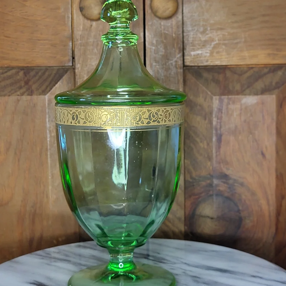 Elegant Green Glass Jar with Gold Accent - Picture 11 of 13